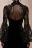 Load image into Gallery viewer, Black Sheath High Neck Velvet Long Sleeves Holiday Party Dress with Lace