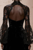 Load image into Gallery viewer, Black Sheath High Neck Velvet Long Sleeves Holiday Party Dress with Lace