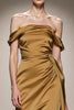 Load image into Gallery viewer, Yellow Satin Off the Shoulder Mermaid Ruched Long Formal Dress