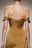 Load image into Gallery viewer, Yellow Satin Off the Shoulder Mermaid Ruched Long Formal Dress