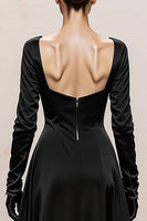 Load image into Gallery viewer, Black and White Sheath Satin Square Neck Long Sleeves Formal Dress