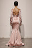 Load image into Gallery viewer, Light Pink Mermaid Satin Backless V-Neck Long Sleeves Formal Dress