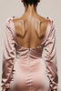 Load image into Gallery viewer, Light Pink Mermaid Satin Backless V-Neck Long Sleeves Formal Dress