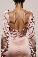 Load image into Gallery viewer, Light Pink Mermaid Satin Backless V-Neck Long Sleeves Formal Dress