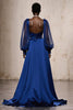 Load image into Gallery viewer, Royal Blue Mermaid Ruched Satin Long Sleeves Formal Dress with Sash