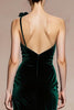 Load image into Gallery viewer, Dark Green Mermaid Velvet One Shoulder Maxi Holiday Party Dress with 3D Flower