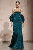 Load image into Gallery viewer, Peacock Blue Satin Spaghetti Straps Mermaid Long Formal Dress with Sleeves