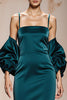 Load image into Gallery viewer, Peacock Blue Satin Spaghetti Straps Mermaid Long Formal Dress with Sleeves