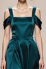 Load image into Gallery viewer, Peacock Blue Satin A Line Cold Shoulder Long Formal Dress