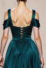Load image into Gallery viewer, Peacock Blue Satin A Line Cold Shoulder Long Formal Dress