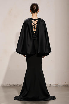 Black and White Patchwork Mermaid Satin V-Neck Long Formal Dress with Sleeves