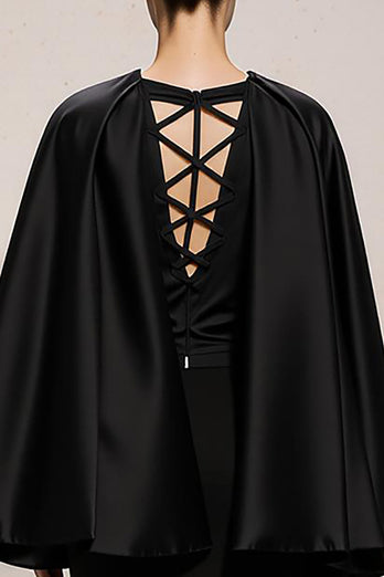 Black and White Patchwork Mermaid Satin V-Neck Long Formal Dress with Sleeves