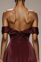 Load image into Gallery viewer, Burgundy Sheath Off the Shoulder Satin Sweetheart Long Formal Dress