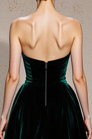 Load image into Gallery viewer, Dark Green Strapless Velvet A Line Long Holiday Party Dress with Slit