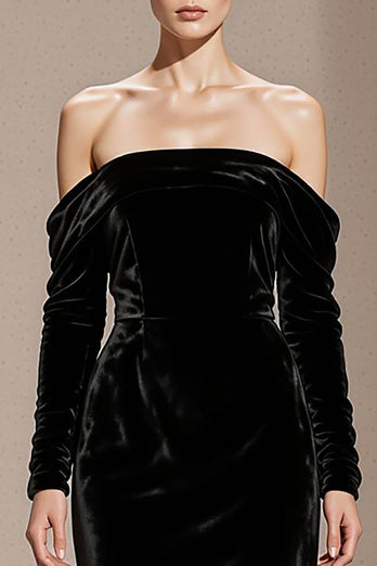 Black Velvet Off the Shoulder Backless Mermaid Long Sleeves Holiday Party Dress