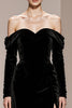 Load image into Gallery viewer, Black Sheath Velvet Off the Shoulder Long Sleeves Holiday Party Dress with Slit