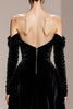 Load image into Gallery viewer, Black Sheath Velvet Off the Shoulder Long Sleeves Holiday Party Dress with Slit