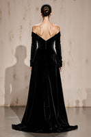 Load image into Gallery viewer, Black Sheath Off the Shoulder Velvet Long Sleeves Holiday Party Dress