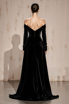 Black Sheath Off the Shoulder Velvet Long Sleeves Holiday Party Dress