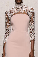 Load image into Gallery viewer, Simple Light Pink High Neck Maxi Lace Formal Dress