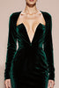 Load image into Gallery viewer, Dark Green Mermaid Velvet Long Sleeves Formal Dress with Slit