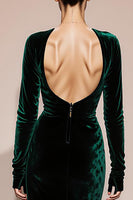 Load image into Gallery viewer, Dark Green Mermaid Velvet Long Sleeves Formal Dress with Slit