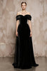 Load image into Gallery viewer, Black A Line Off the Shoulder Velvet Long Formal Dress
