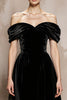 Load image into Gallery viewer, Black A Line Off the Shoulder Velvet Long Formal Dress
