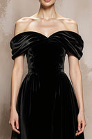 Load image into Gallery viewer, Black A Line Off the Shoulder Velvet Long Formal Dress
