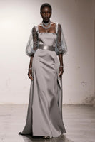 Load image into Gallery viewer, Simple Silver Long Sheath Formal Dress with Sleeves