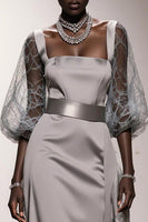 Load image into Gallery viewer, Simple Silver Long Sheath Formal Dress with Sleeves
