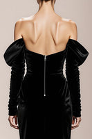 Load image into Gallery viewer, Black Mermaid Off the Shoulder Velvet Long Formal Dress with Sleeves