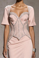 Load image into Gallery viewer, Sparkly Light Pink Beaded Mermaid Long Formal Dress with Slit