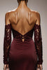 Load image into Gallery viewer, Burgundy Satin Off the Shoulder Mermaid Long Formal Dress with Lace