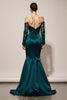Load image into Gallery viewer, Peacock Green Mermaid Off the Shoulder Satin Maxi Formal Dress with Lace