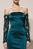 Load image into Gallery viewer, Peacock Green Mermaid Off the Shoulder Satin Maxi Formal Dress with Lace