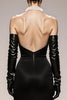 Load image into Gallery viewer, Black and White Mermaid Satin Halter Patchwork Long Formal Dress