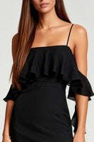 Load image into Gallery viewer, Black Cold Shoulder Bodycon Mini Cocktail Dress with Ruffles