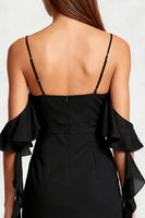 Load image into Gallery viewer, Black Cold Shoulder Bodycon Mini Cocktail Dress with Ruffles
