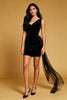 Load image into Gallery viewer, Black Bodycon Cowl Neck Velvet Short Cocktail Dress with Side Cape