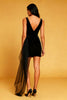 Load image into Gallery viewer, Black Bodycon Cowl Neck Velvet Short Cocktail Dress with Side Cape
