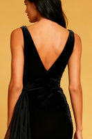 Load image into Gallery viewer, Black Bodycon Cowl Neck Velvet Short Cocktail Dress with Side Cape