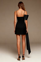 Load image into Gallery viewer, Black Spaghetti Straps Bodycon Short Cocktail Dress with Side Cape
