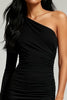 Load image into Gallery viewer, Black One Shoulder Short Tight Cocktail Dress with Sleeves