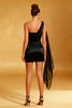 Load image into Gallery viewer, Black One Shoulder Satin Tight Short Cocktail Dress with Cape