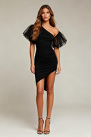 Load image into Gallery viewer, Black Asymmetrical Short Tight Cocktail Dress