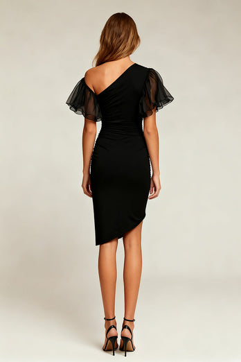 Black Asymmetrical Short Tight Cocktail Dress