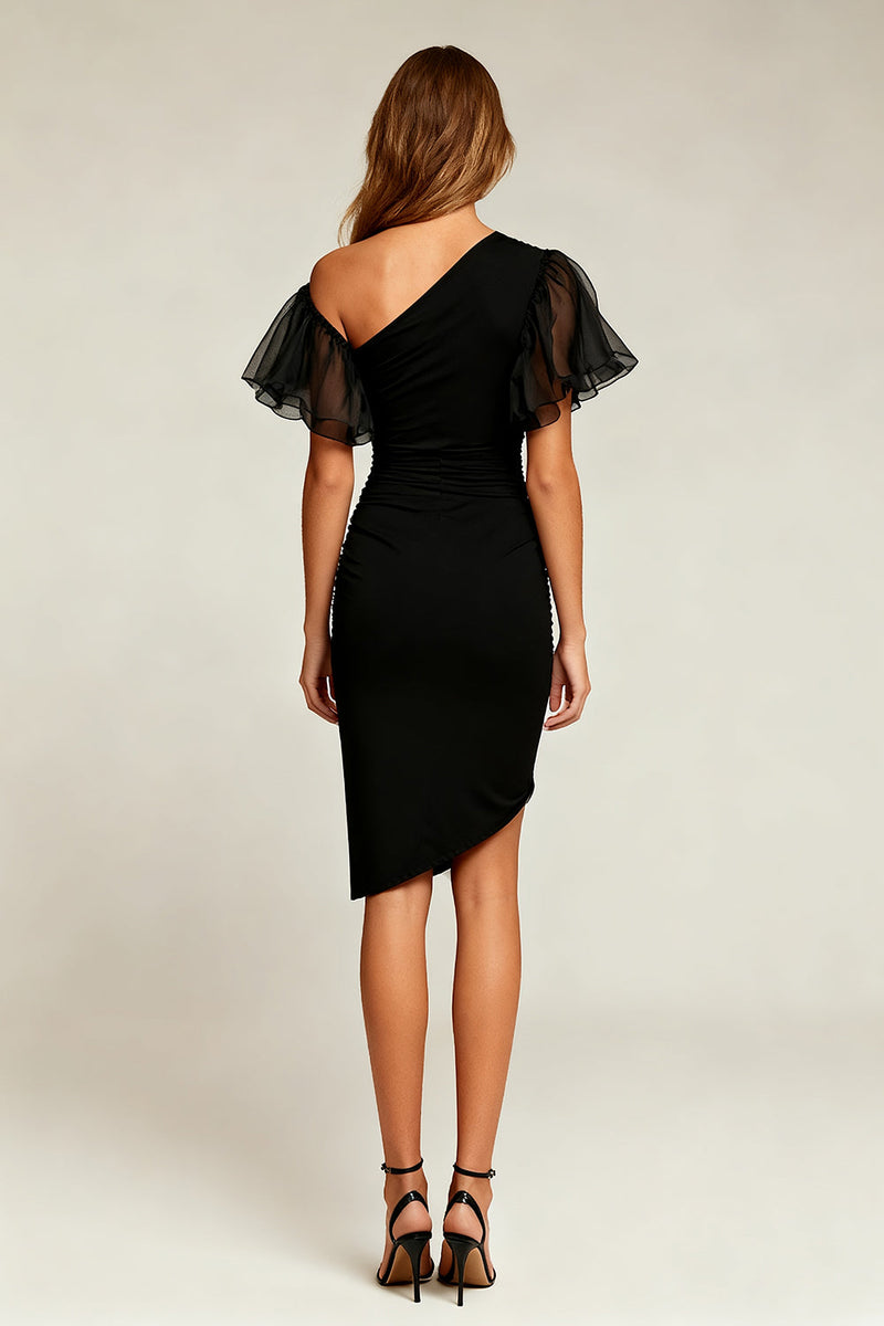 Load image into Gallery viewer, Black Asymmetrical Short Tight Cocktail Dress