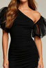 Load image into Gallery viewer, Black Asymmetrical Short Tight Cocktail Dress