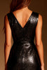 Load image into Gallery viewer, Black V-Neck Asymmetrical Glitter Tight Short Cocktail Dress